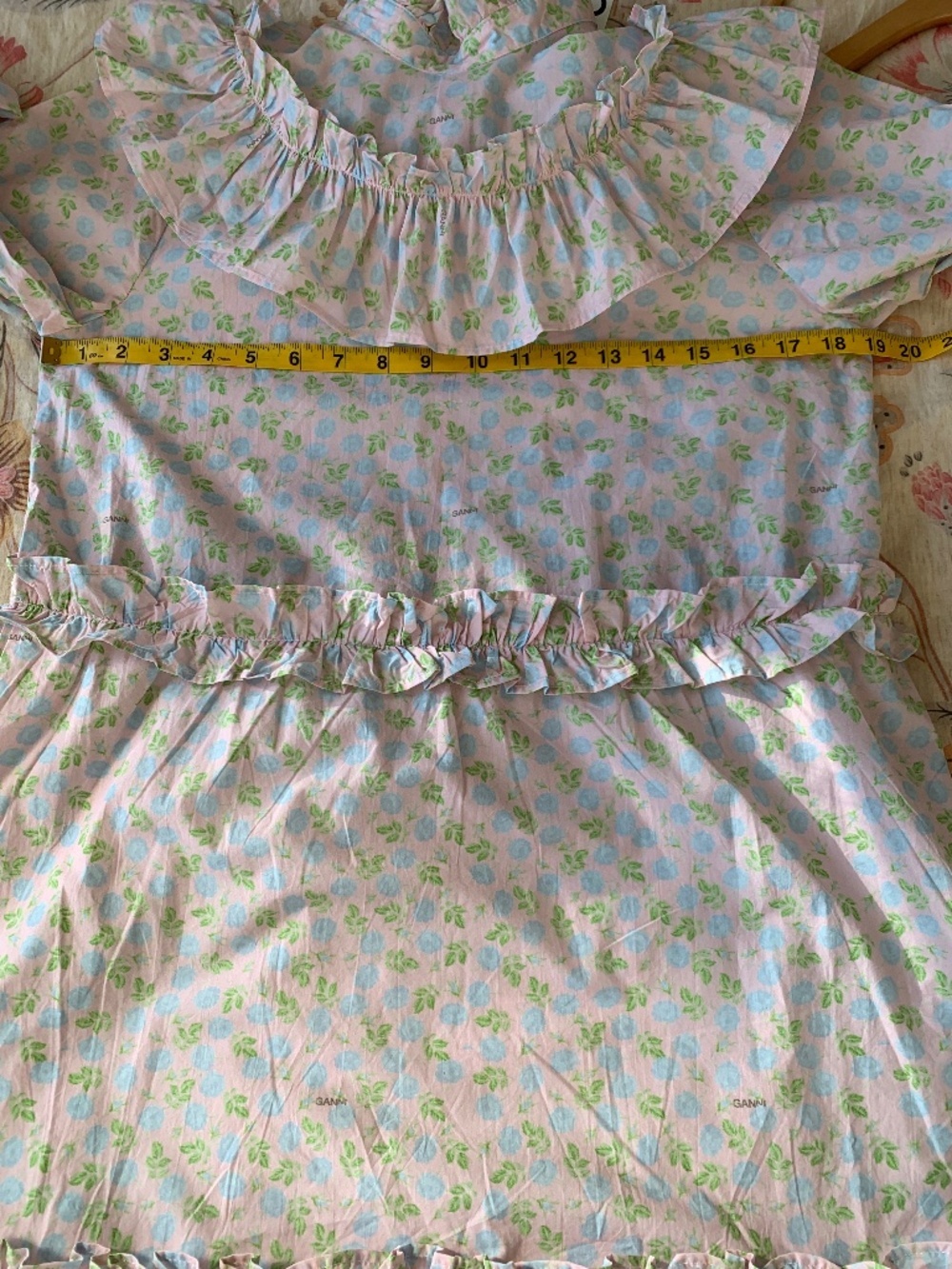 Ganni Ruffle Floral-Print Mini Dress 100% Cotton size 42 US L NWT - Picture 5 of 13